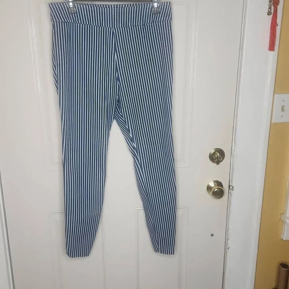 New York & Company 7th avenue pull on denim jeans stripe pants women's L
